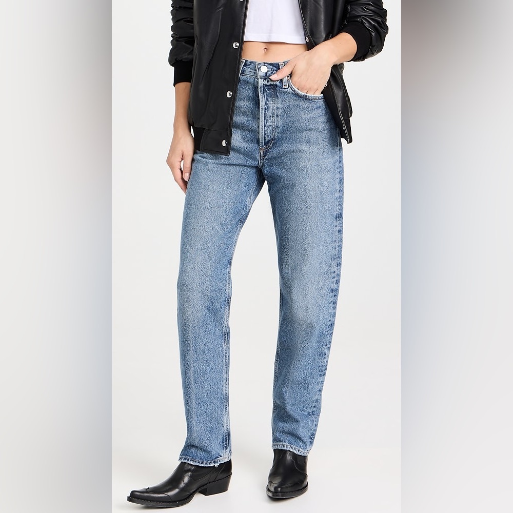 AGOLDE 90s Crop Mid-Rise Straight Jeans in Light Medium Wash